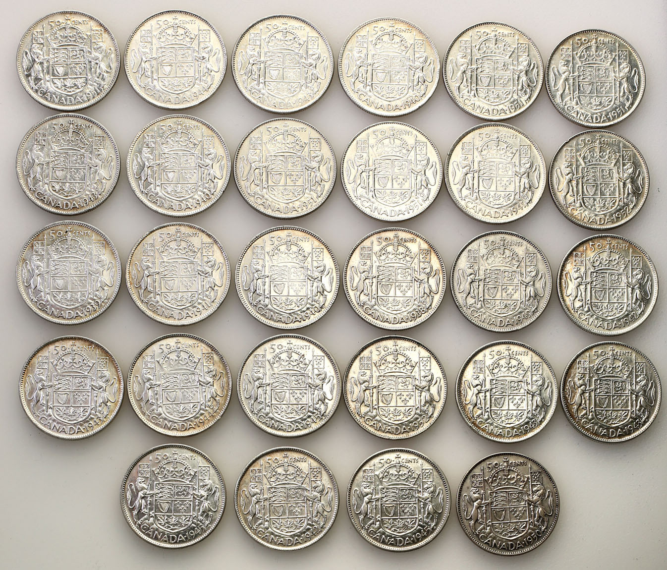 Kanada. Jerzy VI. 1/2 dolar 1938-1952, zestaw 28 sztuk